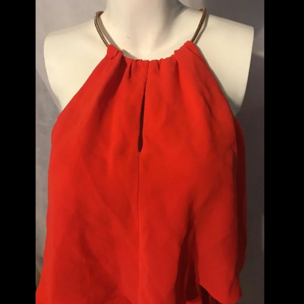 NEW Adrianna Papell High Low Popover Crepe Dress in Fire Orange [SZ 4‎ ] - Picture 3 of 8